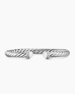 Cable Flex® Bracelet Sterling Silver with Pearls and Diamonds, 6mm