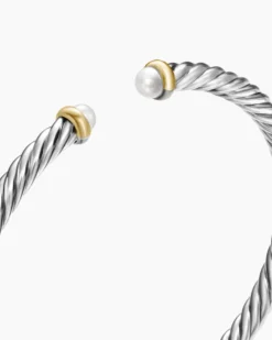 Cable Flex® Bracelet Sterling Silver with 14K Yellow Gold and Pearls, 4mm