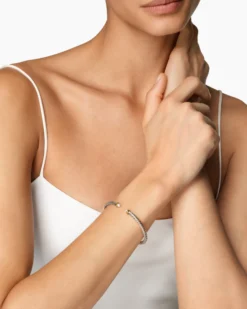 Cable Flex® Bracelet Sterling Silver with 14K Yellow Gold and Pearls, 4mm