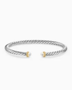 Cable Flex® Bracelet Sterling Silver with 14K Yellow Gold and Pearls, 4mm