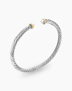 Cable Flex® Bracelet Sterling Silver with 14K Yellow Gold and Pearls, 4mm