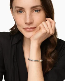 Cable Flex® Bracelet Sterling Silver with 14K Yellow Gold and Pearls, 6mm