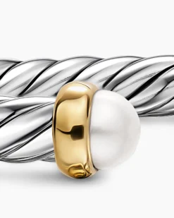 Cable Flex® Bracelet Sterling Silver with 14K Yellow Gold and Pearls, 6mm