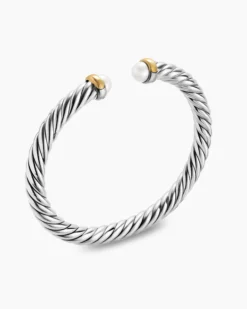 Cable Flex® Bracelet Sterling Silver with 14K Yellow Gold and Pearls, 6mm