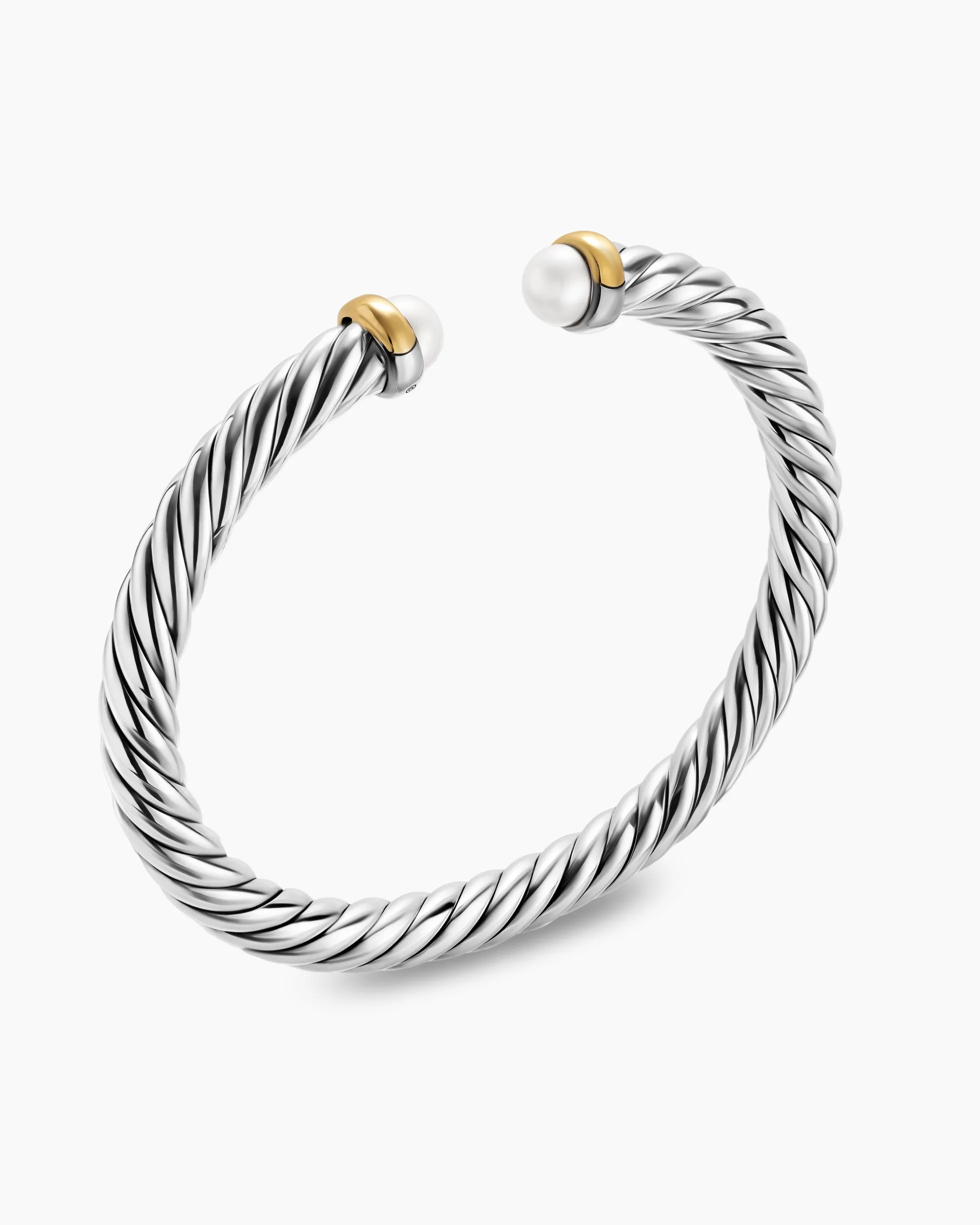 Cable Flex® Bracelet Sterling Silver with 14K Yellow Gold and Pearls, 6mm