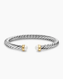 Cable Flex® Bracelet Sterling Silver with 14K Yellow Gold and Pearls, 6mm
