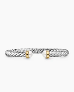 Cable Flex® Bracelet Sterling Silver with 14K Yellow Gold and Pearls, 6mm
