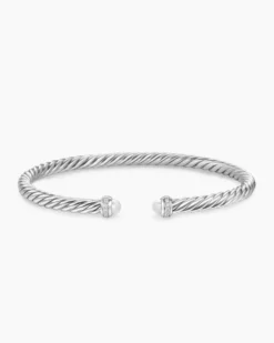 Cable Flex® Bracelet Sterling Silver with Pearls and Diamonds, 4mm