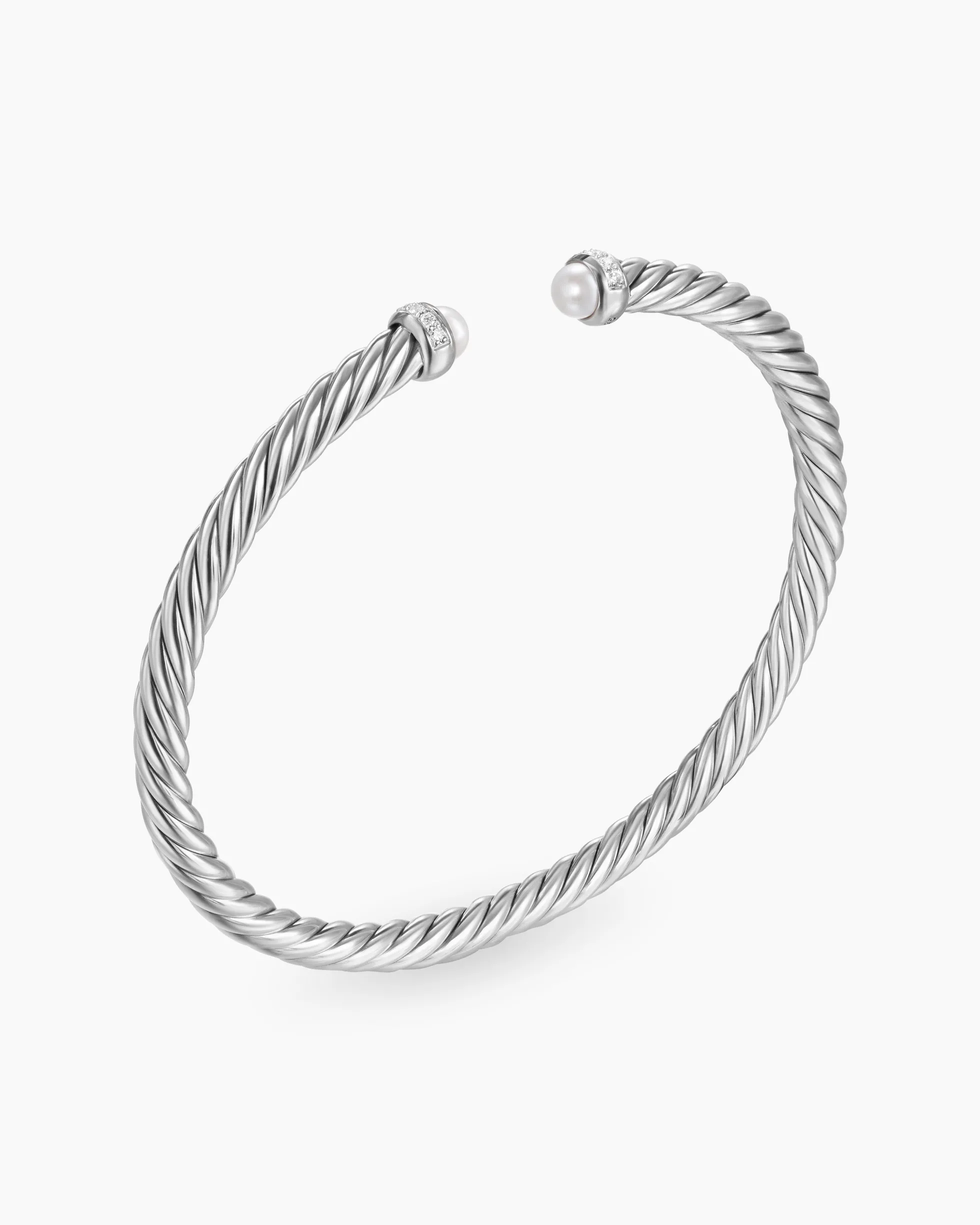 Cable Flex® Bracelet Sterling Silver with Pearls and Diamonds, 4mm