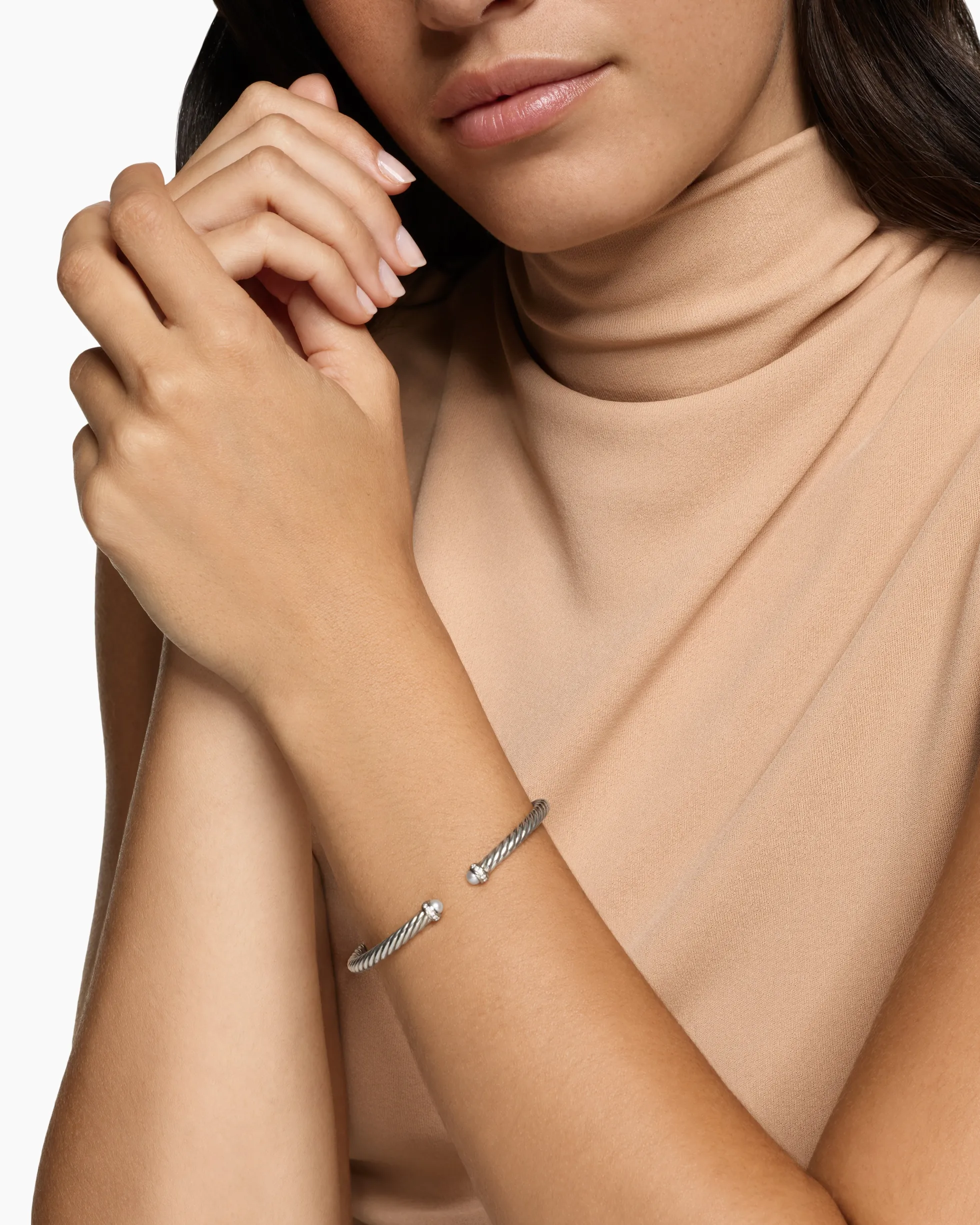 Cable Flex® Bracelet Sterling Silver with Pearls and Diamonds, 4mm