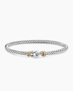 Cable Flex® Buckle Bracelet Sterling Silver with 14K Yellow Gold, 4mm