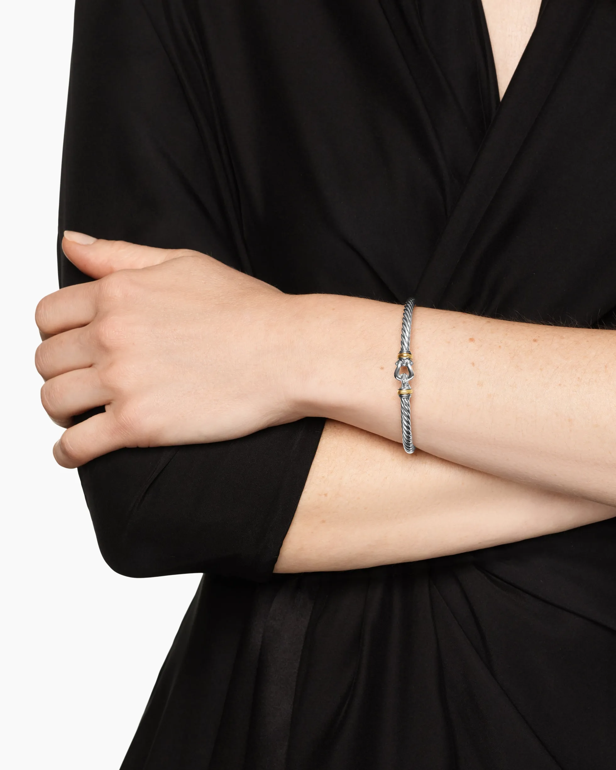 Cable Flex® Buckle Bracelet Sterling Silver with 14K Yellow Gold, 4mm