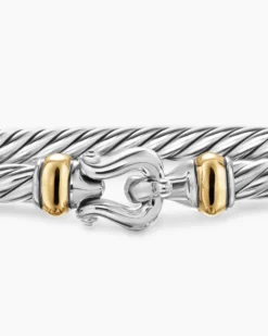 Cable Flex® Buckle Bracelet Sterling Silver with 14K Yellow Gold, 4mm