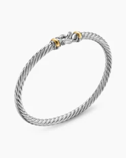 Cable Flex® Buckle Bracelet Sterling Silver with 14K Yellow Gold, 4mm