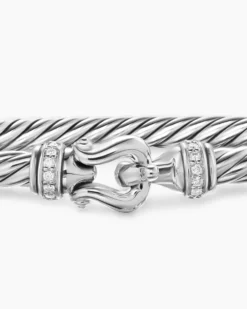 Cable Flex® Buckle Bracelet Sterling Silver with Diamonds, 4mm