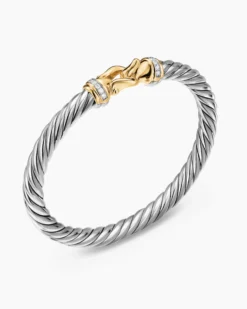 Cable Flex® Buckle Bracelet Sterling Silver with 14K Yellow Gold and Diamonds, 6mm