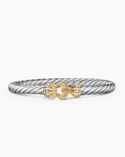 Cable Flex® Buckle Bracelet Sterling Silver with 14K Yellow Gold and Diamonds, 6mm