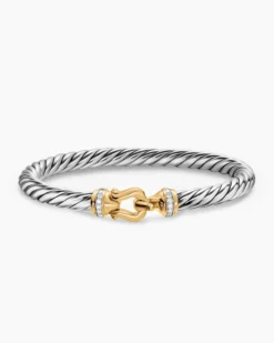 Cable Flex® Buckle Bracelet Sterling Silver with 14K Yellow Gold and Diamonds, 6mm