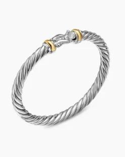 Cable Flex® Buckle Bracelet Sterling Silver with 14K Yellow Gold, 6mm