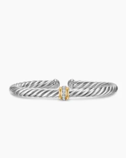 Cable Flex® Center Station Bracelet Sterling Silver with 14K Yellow Gold and Diamonds, 6mm