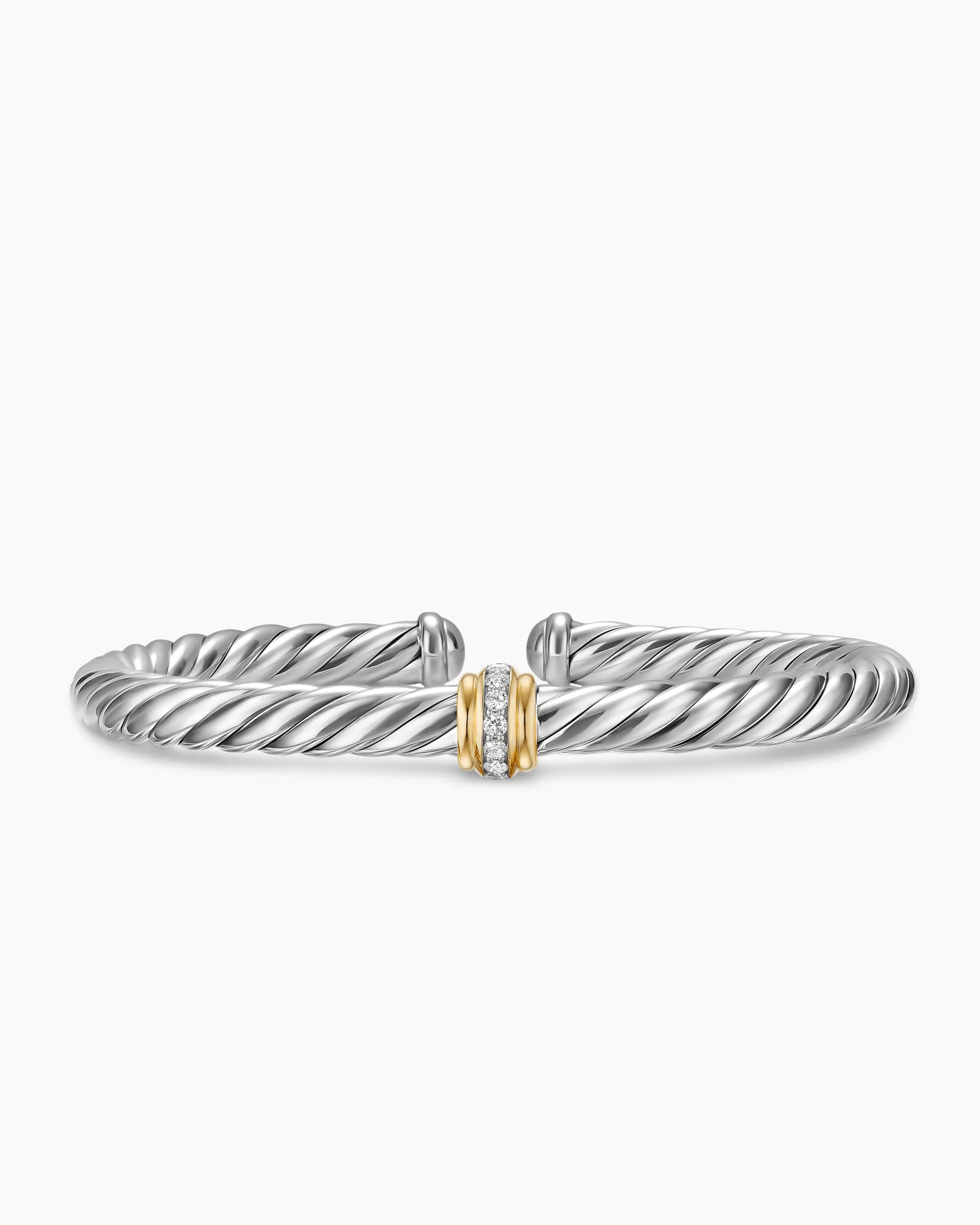 Cable Flex® Center Station Bracelet Sterling Silver with 14K Yellow Gold and Diamonds, 6mm