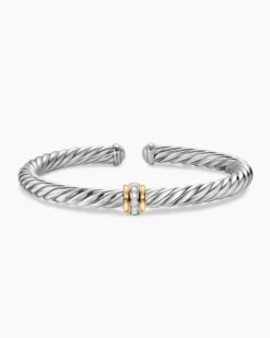 Cable Flex® Center Station Bracelet Sterling Silver with 14K Yellow Gold and Diamonds, 6mm
