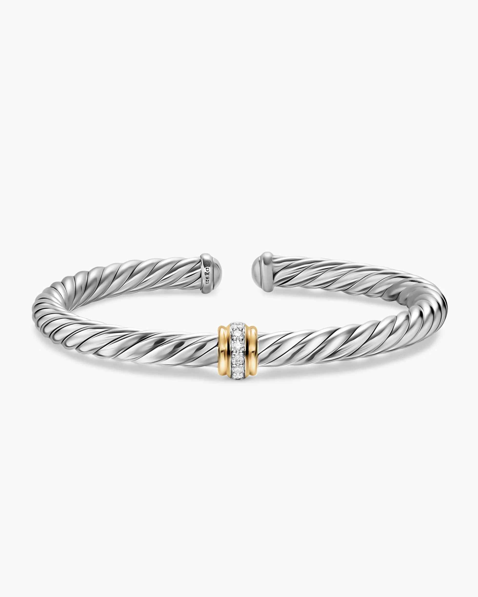 Cable Flex® Center Station Bracelet Sterling Silver with 14K Yellow Gold and Diamonds, 6mm