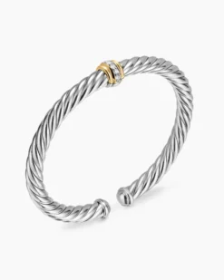 Cable Flex® Center Station Bracelet Sterling Silver with 14K Yellow Gold and Diamonds, 6mm