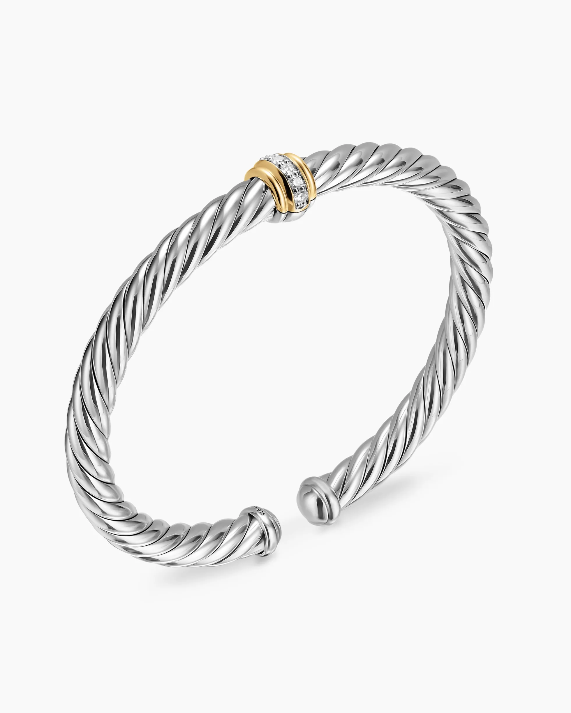 Cable Flex® Center Station Bracelet Sterling Silver with 14K Yellow Gold and Diamonds, 6mm