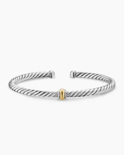 Cable Flex® Station Bracelet Sterling Silver with 14K Yellow Gold, 4mm