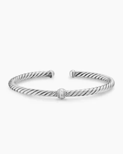 Cable Flex® Station Bracelet Sterling Silver with Diamonds, 4mm
