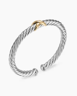 Cable Flex® X Bracelet Sterling Silver with 14K Yellow Gold, 6mm