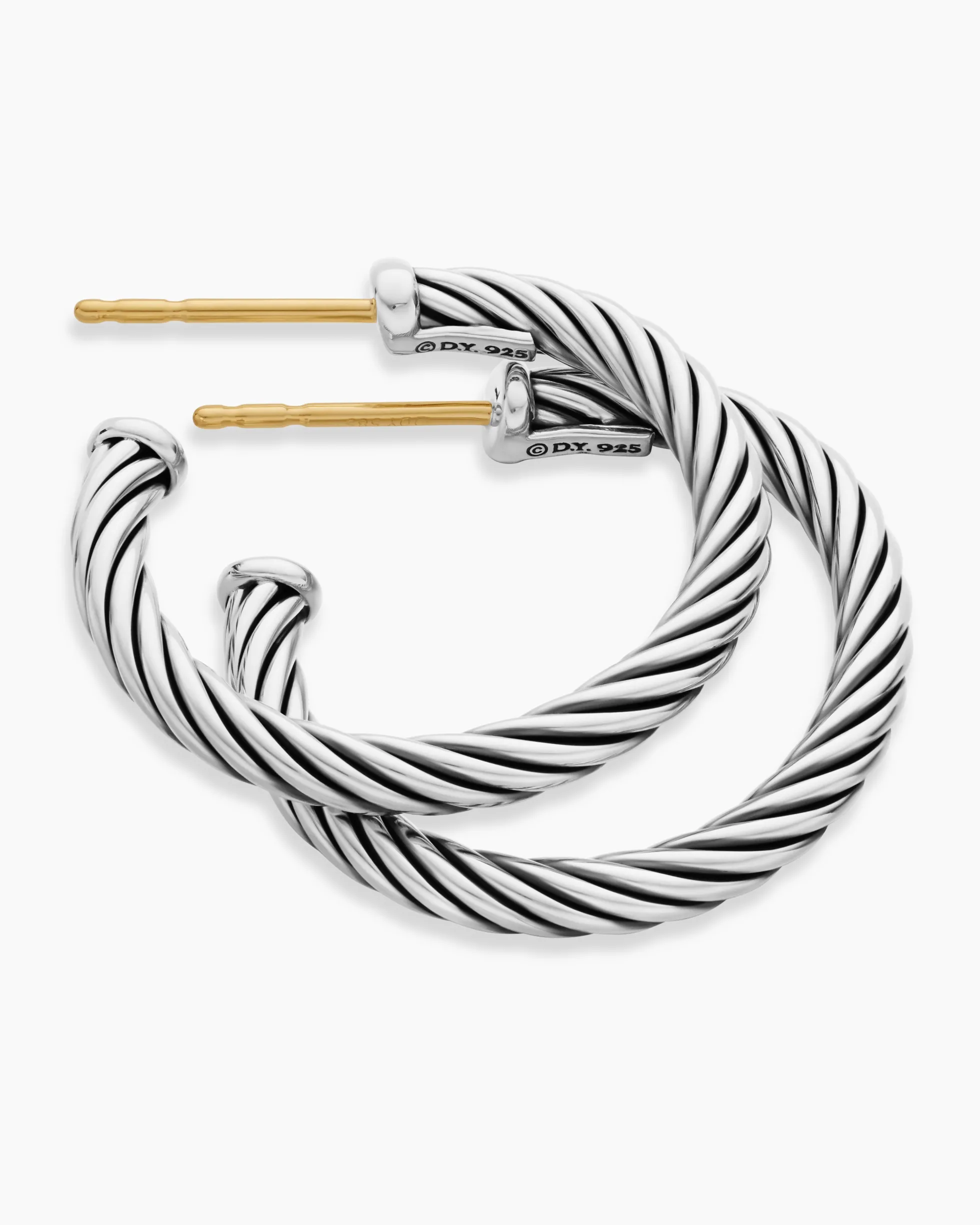 Cable Hoop Earrings Sterling Silver, 3/4in