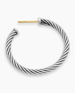 Cable Hoop Earrings Sterling Silver, 1in