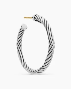 Cable Hoop Earrings Sterling Silver, 1in