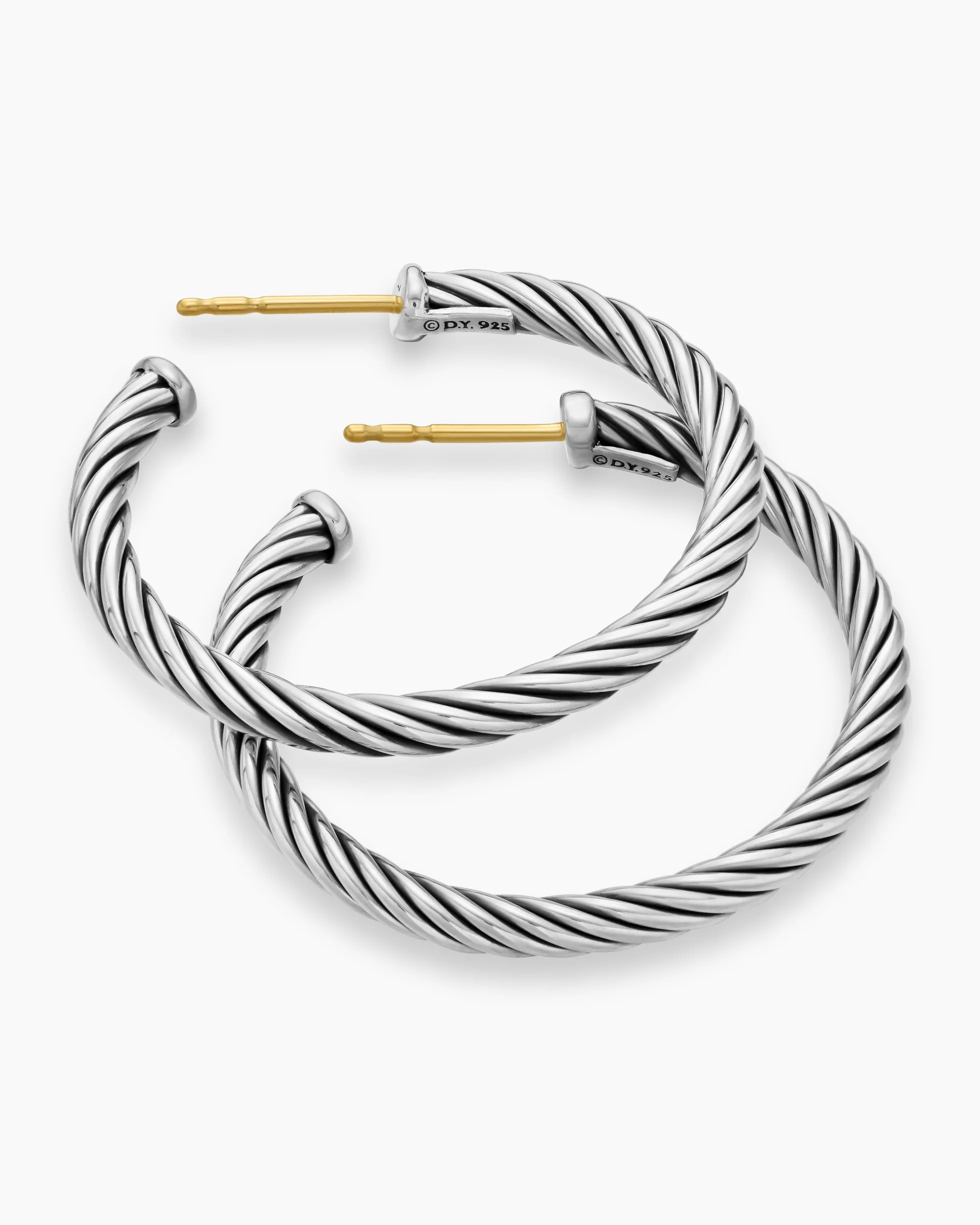 Cable Hoop Earrings Sterling Silver, 1in