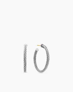Cable Hoop Earrings Sterling Silver, 1in