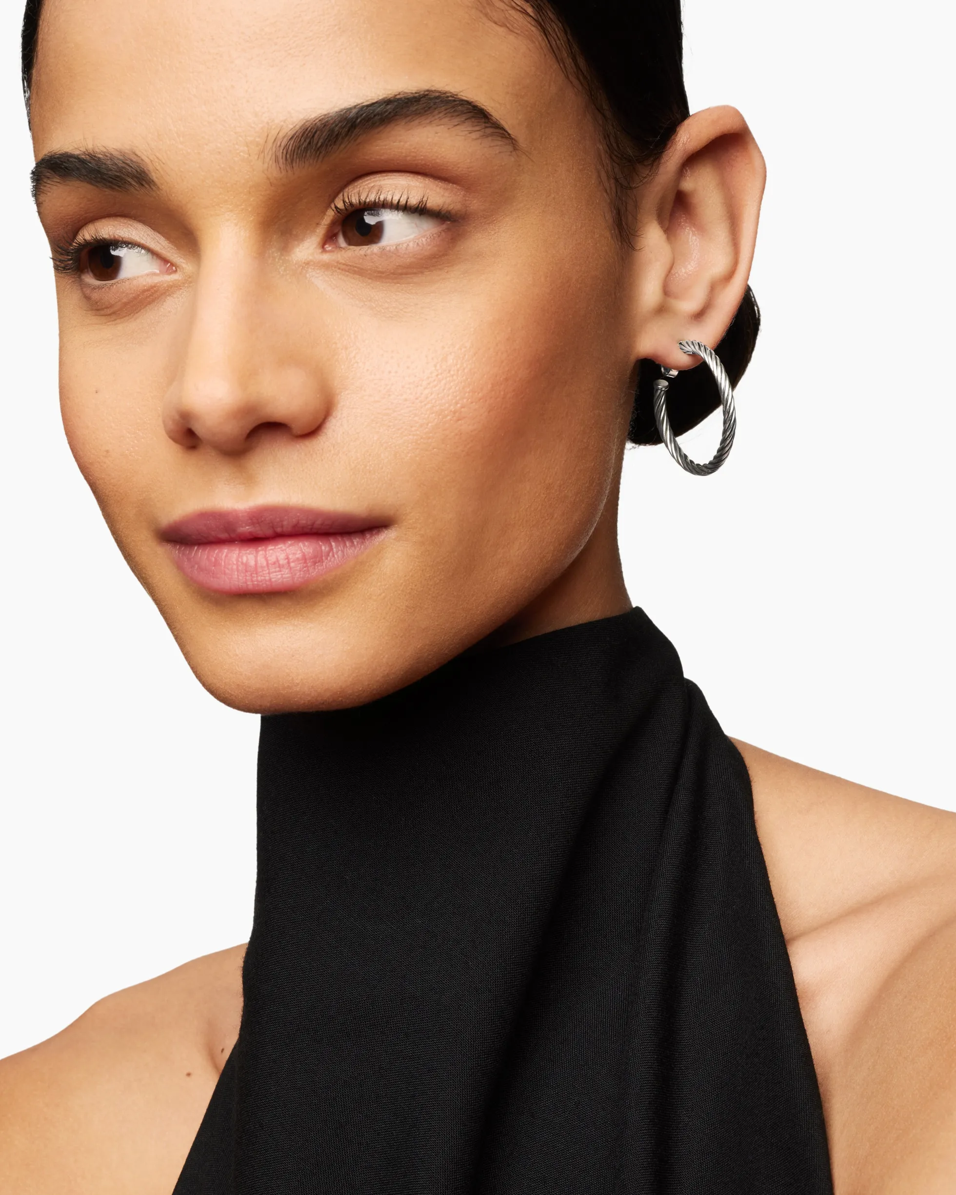 Cable Hoop Earrings Sterling Silver, 1in