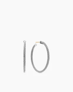 Cable Hoop Earrings Sterling Silver, 1.5in
