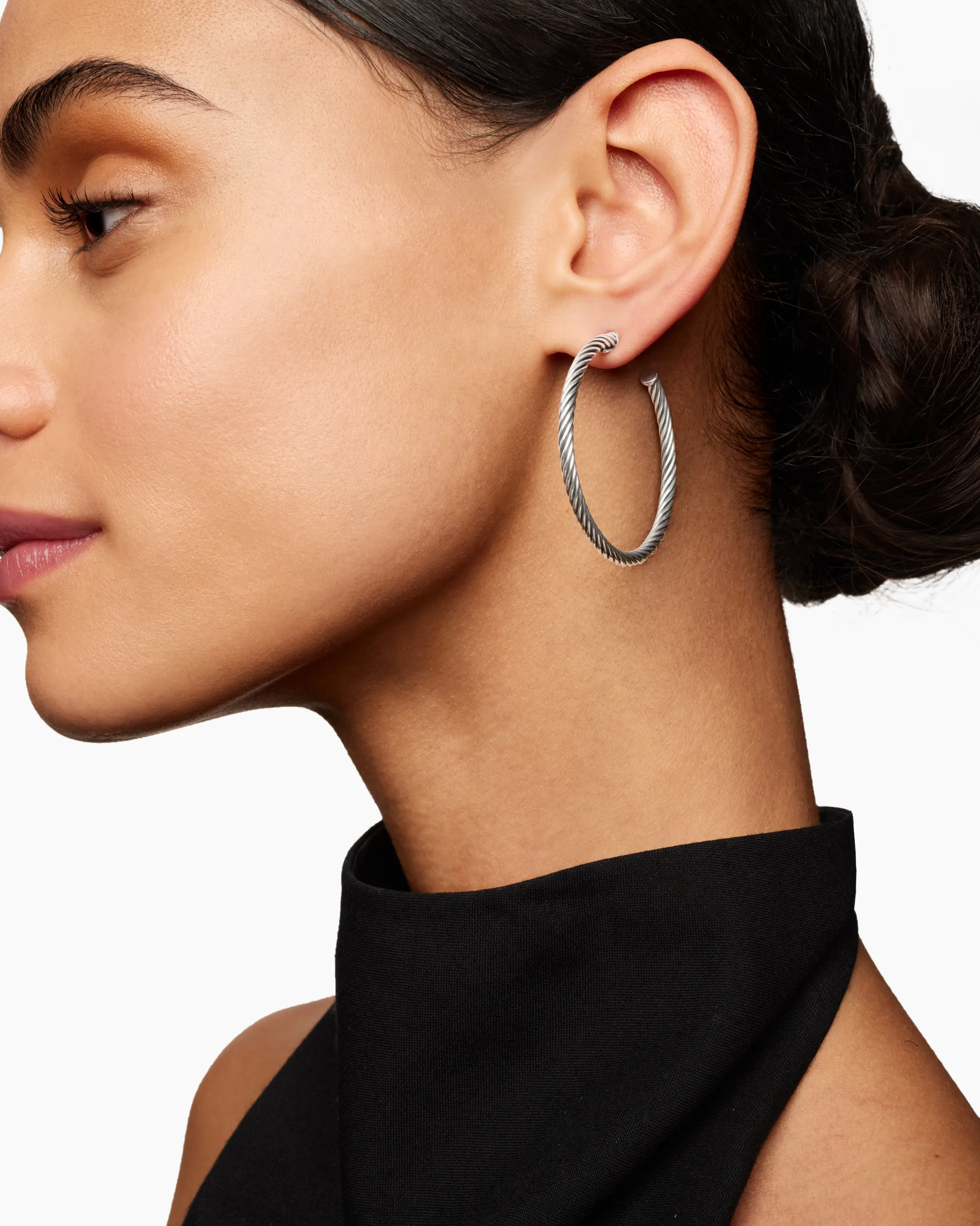 Cable Hoop Earrings Sterling Silver, 1.5in