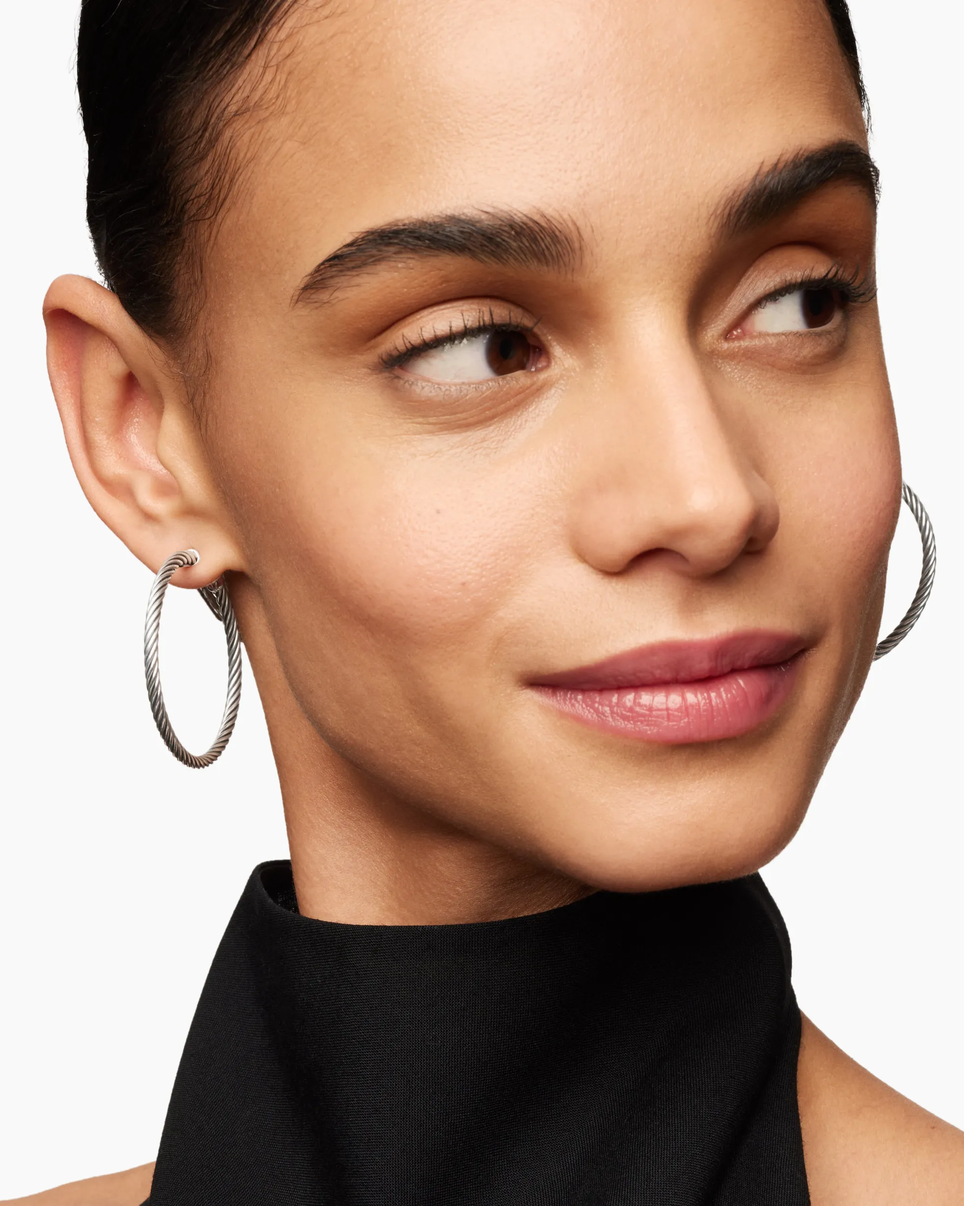 Cable Hoop Earrings Sterling Silver, 1.5in