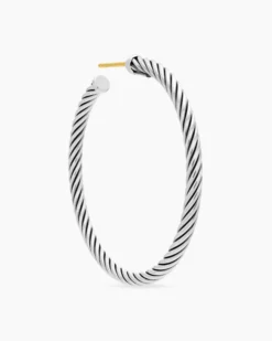Cable Hoop Earrings Sterling Silver, 1.5in