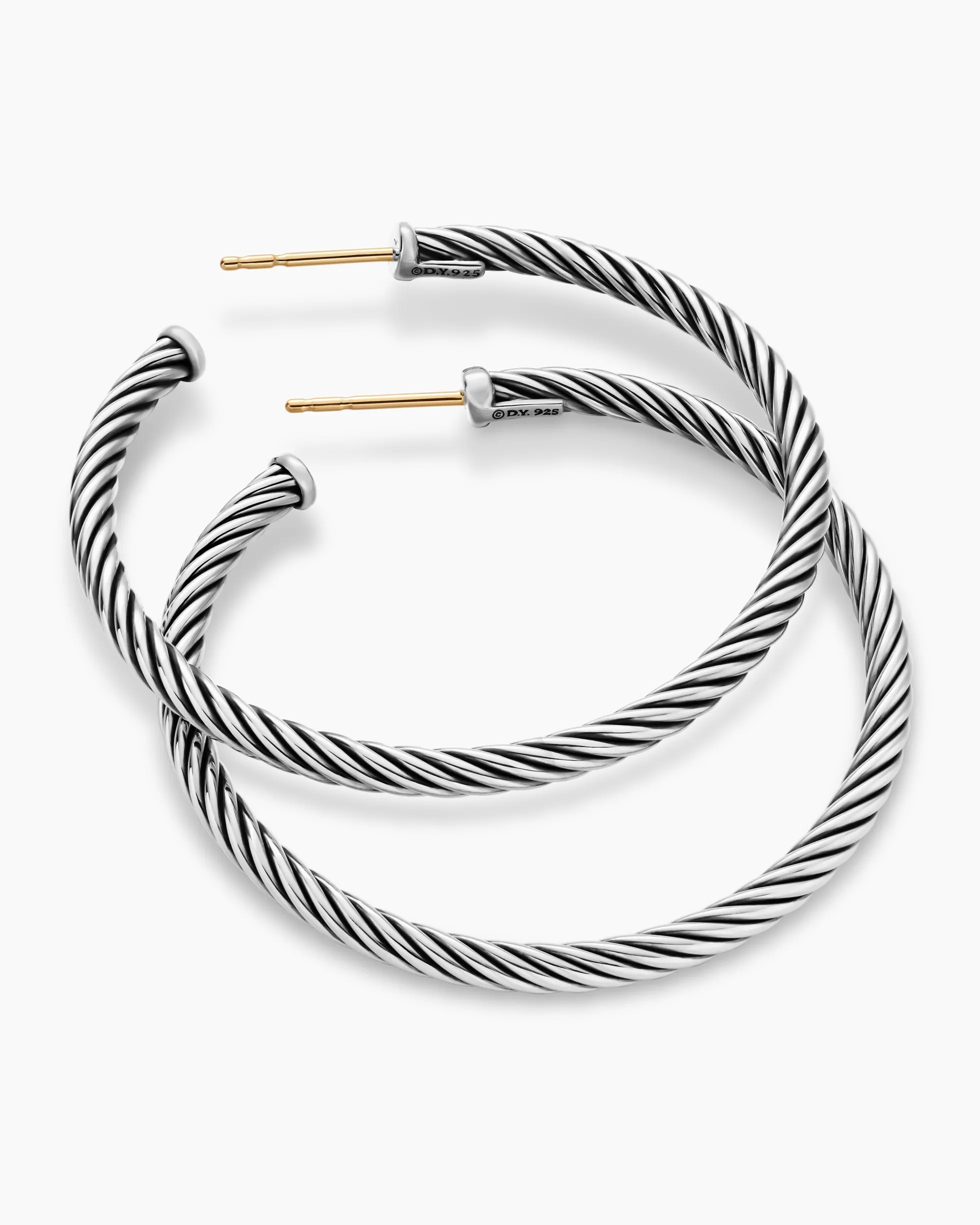 Cable Hoop Earrings Sterling Silver, 1.5in