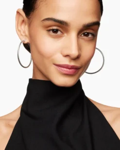 Cable Hoop Earrings Sterling Silver, 2in