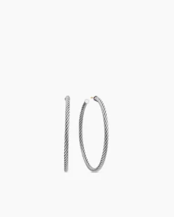 Cable Hoop Earrings Sterling Silver, 2in