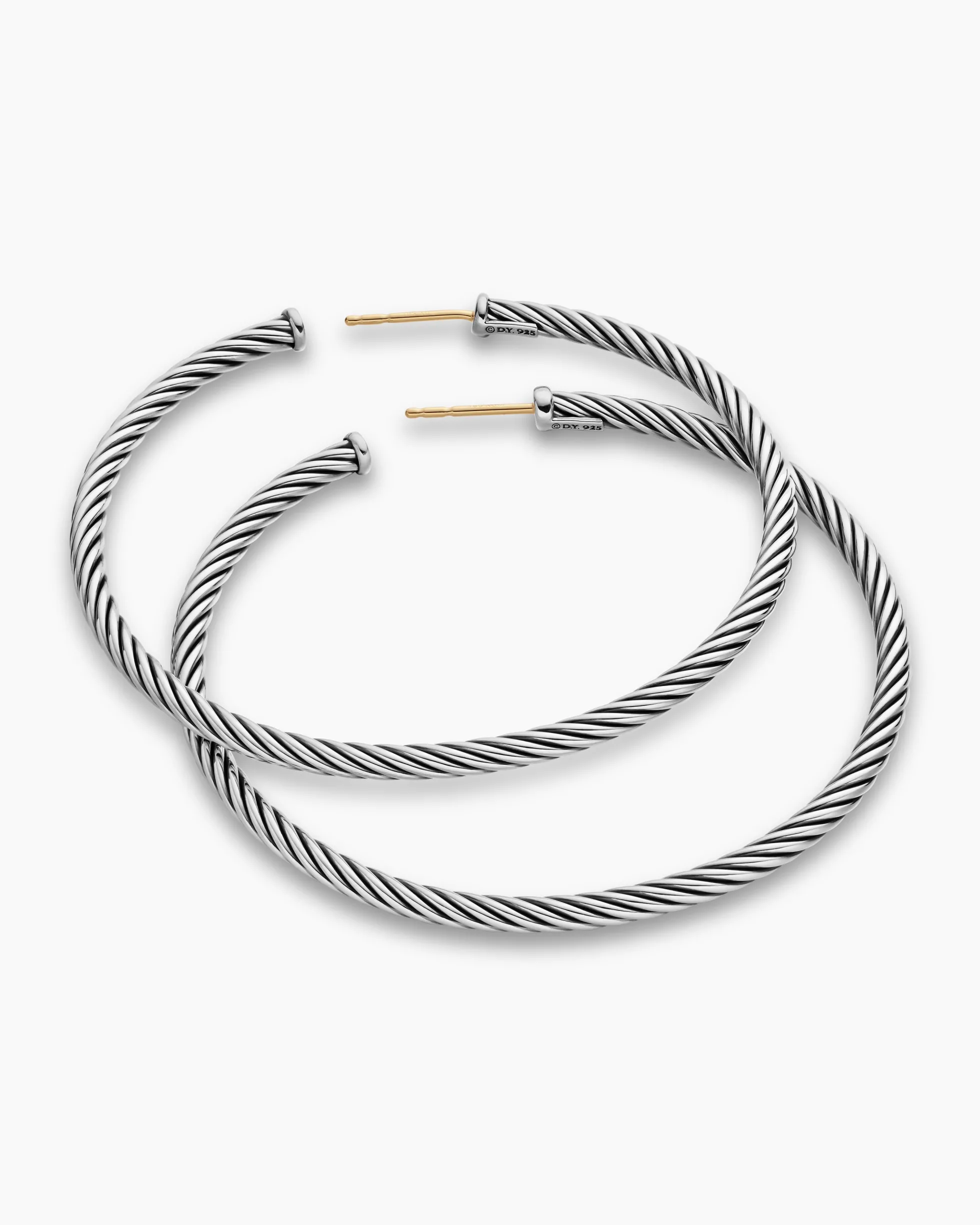 Cable Hoop Earrings Sterling Silver, 2in
