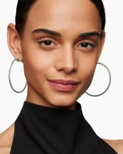Cable Hoop Earrings Sterling Silver, 2.5in