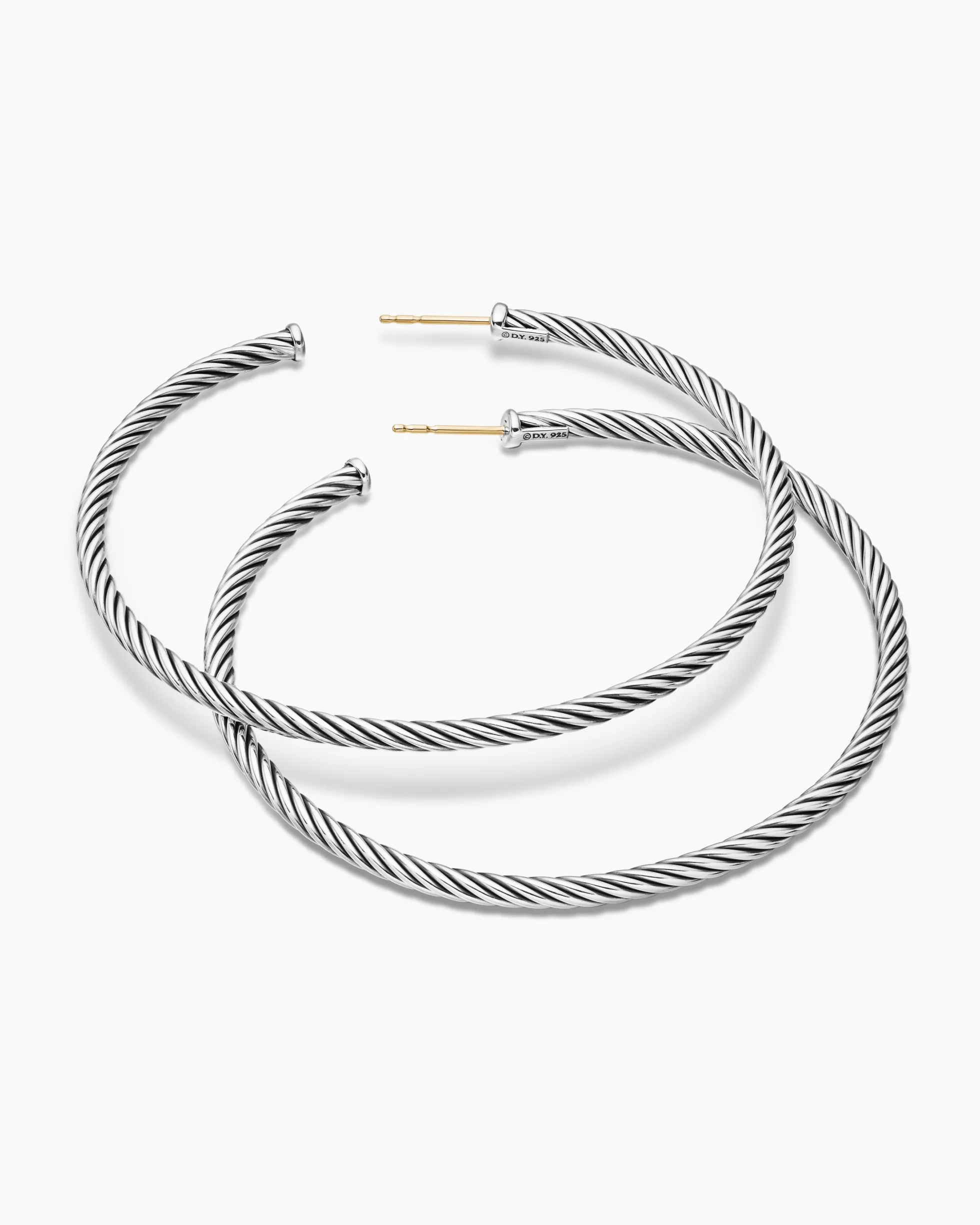 Cable Hoop Earrings Sterling Silver, 2.5in