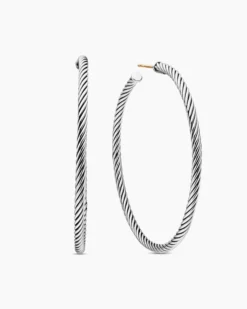 Cable Hoop Earrings Sterling Silver, 2.5in
