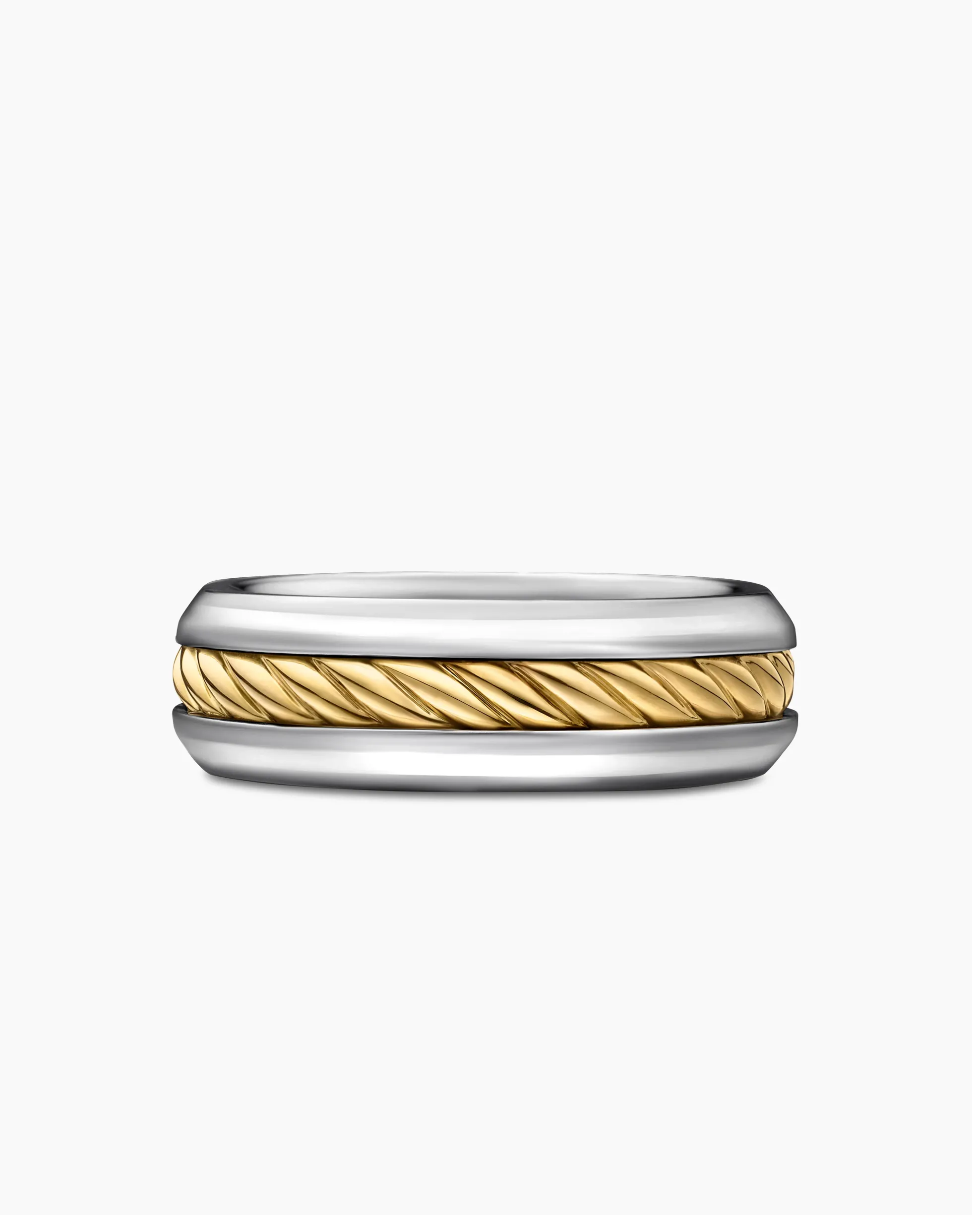Cable Inset Band Ring Sterling Silver with 18K Yellow Gold, 8mm